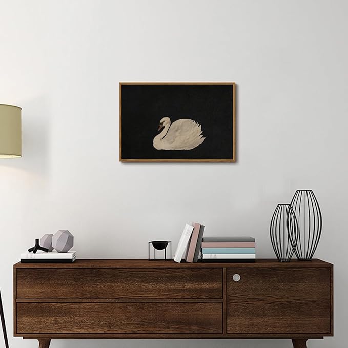 OIQArtOIQ Vintage Framed Wall Art Moody Grace Swan Canvas Art Prints Rustic Farmhouse Pictures Wall Decor Modern Cottagecore Paintings Artwork For Bedroom Kitchen Bathroom Office Living Room