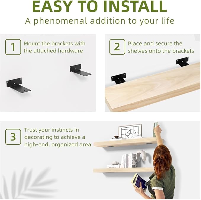 Habudda Floating Shelves, Wall Shelf, Unfinished Solid Natural Wood for DIY