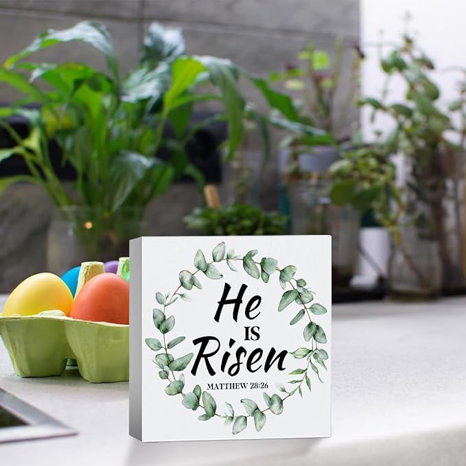 He Is Risen Decor Easter Religious Decorations Christian Easter Decorations Spring Decor Wooden Box Sign for Home Office Bedroom Living Room Desk Shelves