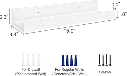 ZNZ Floating Wall Shelves for Home Decor, Durable PS Material Shelf, Strong One-Piece Design for Bedroom, Living Room, Office, Kitchen, Bathroom, Picture Ledge, White