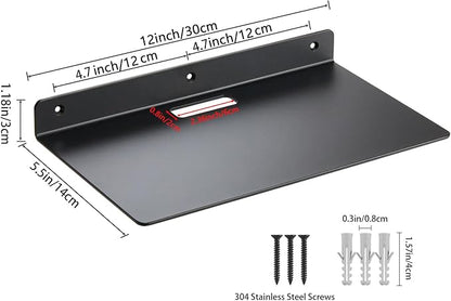 Small Wall Shelf,3.0mm Aluminum Alloy Small Floating Shelf,for Bathroom, Bedroom, Living Room, Kitchen,Office(12’ Floating Shelf with Hole)