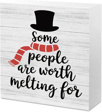 Christmas Decor Christmas Sign Decorations for Home Some People Are Worth Melting Sign for Home Office Desk Table Cubicle Shelf Xmas Desk Accessories 5 x 5 inch
