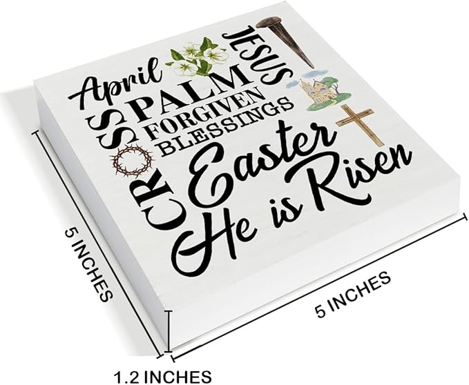 Easter Decor - Easter Decorations for Home - He Is Risen Wood Sign Home Office Living Room Bedroom Desk Shelf Table Tabletop Decor 5×5 Inches