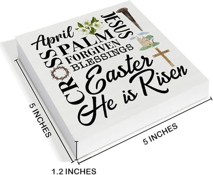 Easter Decor - Easter Decorations for Home - He Is Risen Wood Sign Home Office Living Room Bedroom Desk Shelf Table Tabletop Decor 5×5 Inches