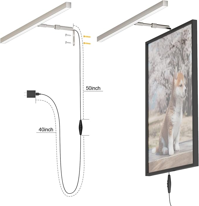 24" Plug in Picture Light for Paintings with Remote Control, 9W LED Art Display Lighting for Gallery, Dartboard, Artwork, Nickel Wall Mounted Picture Frame Light