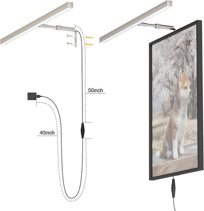 24" Plug in Picture Light for Paintings with Remote Control, 9W LED Art Display Lighting for Gallery, Dartboard, Artwork, Nickel Wall Mounted Picture Frame Light