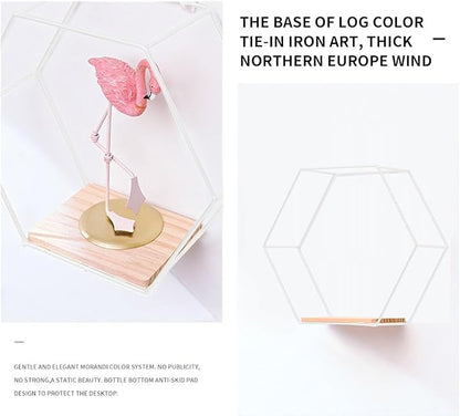 Modern Metal White Hexagonal Floating Shelves - Set of 3, Wood Partition Shelves for Bedroom, Living Room, Kitchen, Office, Plants and Art