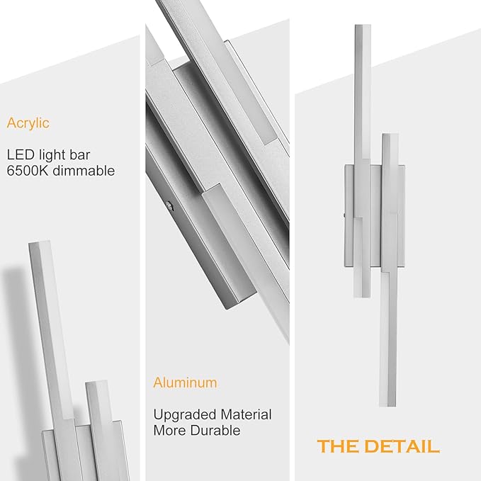Modern LED Wall Sconce Silver Remote Wall Light Fixtures for Bathroom, Dimmable Vanity Light Indoor LED Remote Wall Sconce for Bedside Bedroom Living Dining Room (27.6inch 3000-6500K 1 Pack)