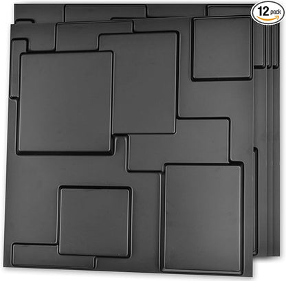 Art3d 19.7" x 19.7" (Pack of 12) Wall Panel City, Black