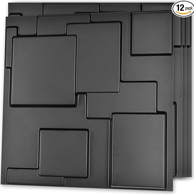 Art3d 19.7" x 19.7" (Pack of 12) Wall Panel City, Black