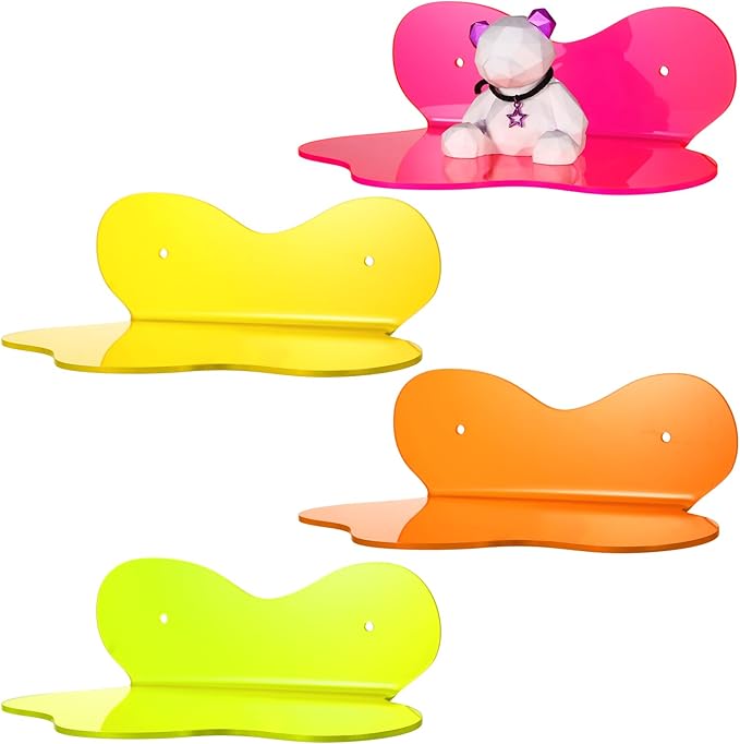 Soaoo 4 Pack Acrylic Small Floating Shelves Neon Acrylic Floating Shelf Colorful Display Stand with Screw Wall Mounted Display Stand for Plants Toy Makeup