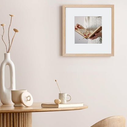 puthiac 10x10 Solid Oak Wood Picture Frame, Fits 6x6 with Mat or 10x10 Without Mat, Wall Display Only, Plexi Front, 3 Pack, Natural Oak