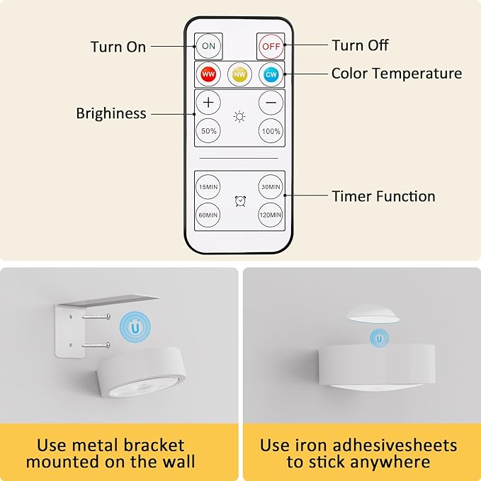 6 Pack Picture Lights for Wall, Rechargeable Battery Operated Wall Lights, Picture Frame Lights with 3 Lighting Modes, Wireless Magnetic Painting Light with Remote Control Timer, (White)