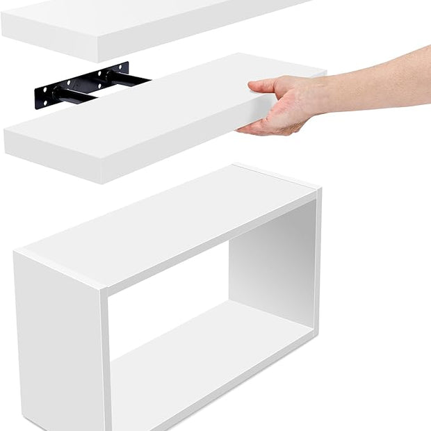 Sorbus Floating Shelves for Wall Set of 3 - Bathroom Shelves for Wall Storage, Over Toilet, Bedroom, Farmhouse, Decor - 2 Floating Shelves with Invisible Brackets & 1 Rectangular Box