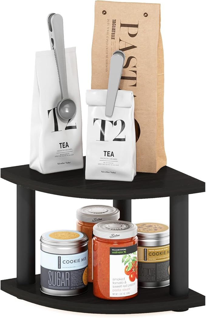 Furinno Turn-N-Tube Kitchen Countertop Organizer, 2-Tier Corner Countertop Organizer Shelf, Corner Shelf, for Kitchen, Pantry, Organizers and Storage, Espresso