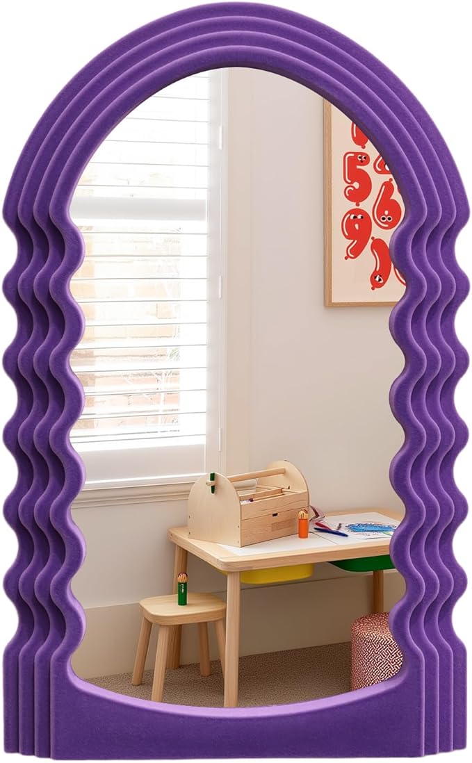 Wavy Mirror Wall Decor for Girly Nursery Bedroom, Small Decorative Irregular Mirrors for Modern Vintage Home Office Living Room Housewarming Birthday Gift, Unique Hanging Art Accent (Purple)