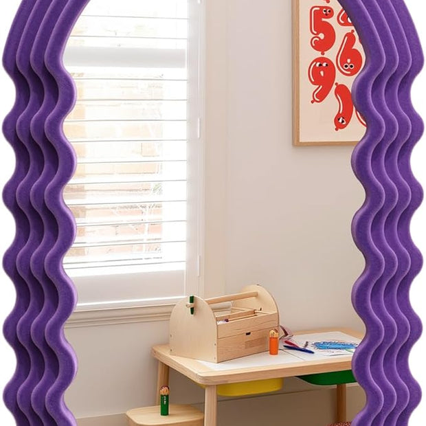 Wavy Mirror Wall Decor for Girly Nursery Bedroom, Small Decorative Irregular Mirrors for Modern Vintage Home Office Living Room Housewarming Birthday Gift, Unique Hanging Art Accent (Purple)