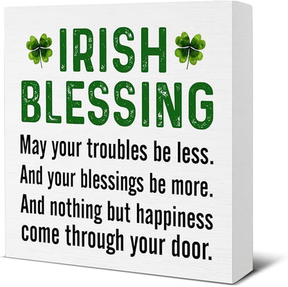 St. Patrick's Day Decor - St Patricks Day Decorations - Irish Blessing Wood Sign Home Living Room Office Bedroom Kitchen Desk Tabletop Shelf Table Decor