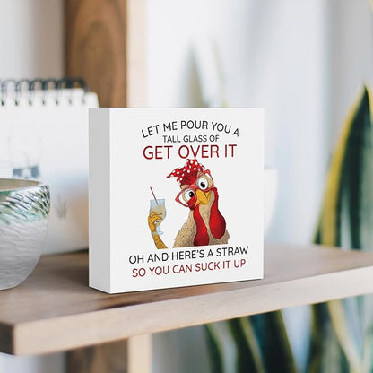 Rooster Decor Motivational Rooster Kitchen Decoration Inspirational Desk Office Decor for Women Farm Animal Decoration Wooden Box Decor Sign for Home Bedroom Classroom Shelf Table