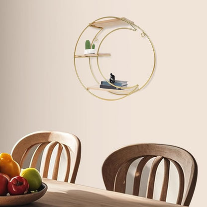 3 Tier Floating Circular Wall Decor Round Decorative Hanging Shelves,Round Wall Shelf,Rounds Shelves Wall Decor,Circle Shelf Set,Storage Display Rack,Hanging Circle Floating Shelves For Kitchen Moon