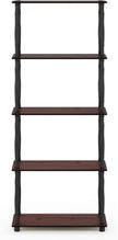 Furinno TURN-S-TUBE Storage Shelves, 5-Tier Book Shelf, Corner Shelf, Toolless Open Shelves, Classic Tubes, for Organization and Storage, Living Room, Garage, Home Office, Dark Cherry