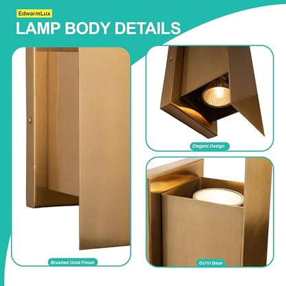 Indoor Wall Sconces, Modern Wall Lights, Up and Down Wall Mount Light, Dimmable Hardwired Wall Light for Bedroom, Living Room, Hallway, GU10 Bulbs Excluded, 2 Pack (Brushed Gold)