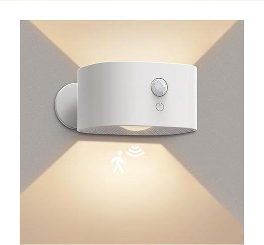 Motion Sensor Wall Light Indoor, Battery Operated Sconce 360°Rotate, Rechargeable Cordless Night Light, Touch Dimmable 3 Brightness, UP Down LED Wall Lamp for Stairs, Closet, Bedroom, Bathroom