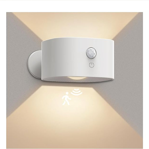 Motion Sensor Wall Light Indoor, Battery Operated Sconce 360°Rotate, Rechargeable Cordless Night Light, Touch Dimmable 3 Brightness, UP Down LED Wall Lamp for Stairs, Closet, Bedroom, Bathroom