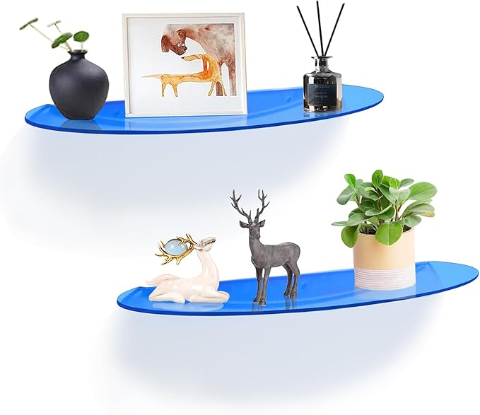 SetGame 2-Pack 24 Inch Acrylic Wall Shelves Wall Decor Wall Mounted, Floating Bookshelves Wall Ledge Shelf, Acrylic Shelves for for Action Figures Display, Room Décor, Space Saving, Items Organizer