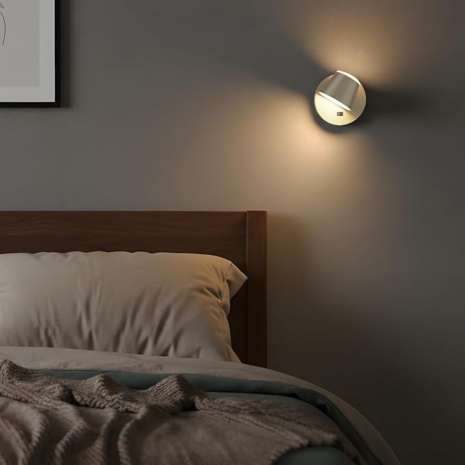 URSOLA Battery Operated Wall Sconce with Remote, LED Rechargeable Battery Wall Light with 9000mAh 3CCT and Dimmable Magnetic 360° Rotation Cordless Light for Bedroom（Champaign）