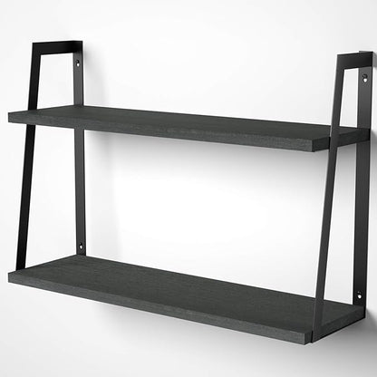 SRIWATANA Floating Wall Shelves, Rustic Wood Shelves Book Shelves Wall Mounted Perfect Room Decor (Black)