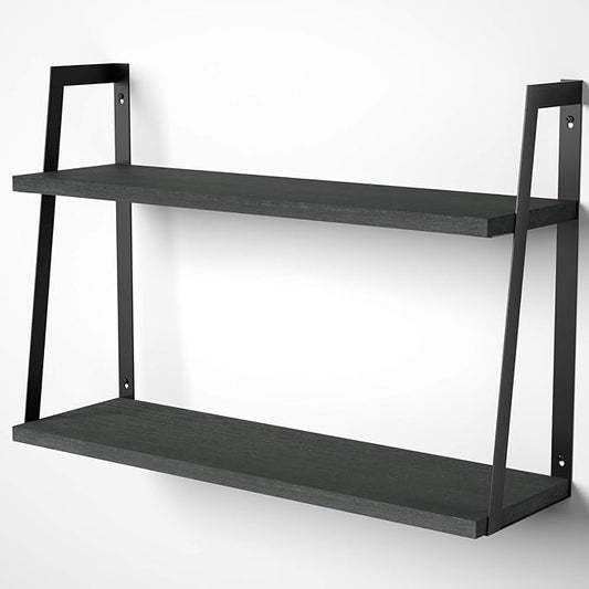 SRIWATANA Floating Wall Shelves, Rustic Wood Shelves Book Shelves Wall Mounted Perfect Room Decor (Black)