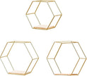 Callicarpa Geometric Hexagon Shaped Floating Shelves Set of 3 Metal Hexagon Shelves Display Shelf for Bedroom, Living Room, Bathroom, Kitchen and Office(Gold)
