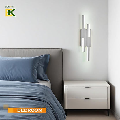 Modern LED Wall Sconce Silver Remote Wall Light Fixtures for Bathroom, Dimmable Vanity Light Indoor LED Remote Wall Sconce for Bedside Bedroom Living Dining Room (1 Pack 3000-6500K 19.7inch)