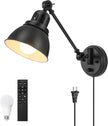 1 Pack Plug in Wall Sconce with Remote Control, Stepless Dimming & Stepless Colors 2700K-6500K, Plug in Wall Light, Swing Arm Wall Lamp with Night Light & Timer, LED Bulb Included