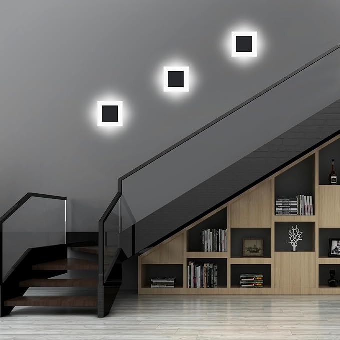 Kawell 10W Square Acrylic LED Wall Sconce Non-Dimmable Hardwired Black Wall Light Fixture for Bedroom, Living Room, Hallway Indoor Lighting, 6000K