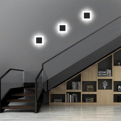 Kawell 10W Square Acrylic LED Wall Sconce Non-Dimmable Hardwired Black Wall Light Fixture for Bedroom, Living Room, Hallway Indoor Lighting, 6000K