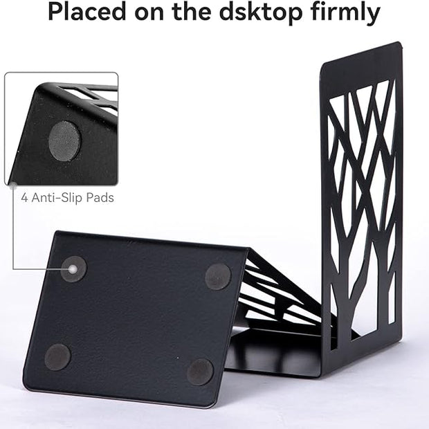 Metal Bookends Black 6 Pair - Heavy Duty Book Stoppers for Shelves - Decorative Book Ends