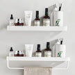 Bathroom Shelves, 15.7in Tempered Glass Shelf with Towel Bar Wall Mounted, 2 Tier Wall Shelves for Bathroom Organizers and Storage, White