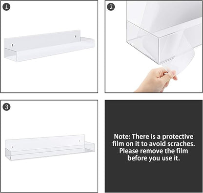 VAEHOLD Adhesive Acrylic Spice Rack with Nano Double Sided Tape Wall Mount Organizer Clear Wall Spice Rack With Shelf Ends for Kitchen Cabinet Door - 2 Pack 12‘’ Shelves