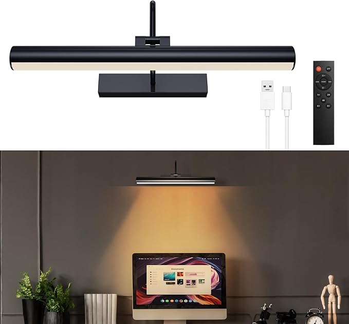 13'' Picture Light for Wall, 5200 mAh Battery Operated Picture Light with Remote & Timer for Wall Art - 3 CCT Dimmable LED, Matte Black Finish
