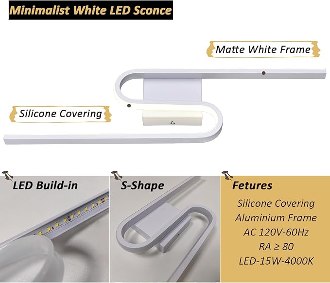 White Modern Wall Sconce Light Led Sconces Wall Lighting Indoor Wall Light Sconces Hardwired Bathroom Bedroom Wall Lights
