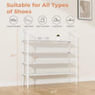4 Tier Shoe Rack for Closet Shoe Organizer with 5 Hooks, Long Shoe Shelf Storage for Shoe and Boot Stackable Free Standing Shoe Rack for Entryway, Garage, Small Spaces, Dorm, White