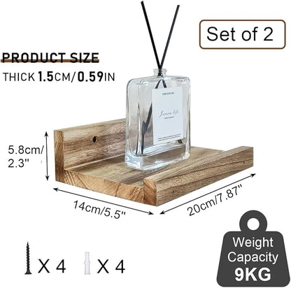 Z metnal Mini Floating Shelves, Small Natural Wooden Display Wall Shelf for Picture Ledge, Light Brown, 8 inch