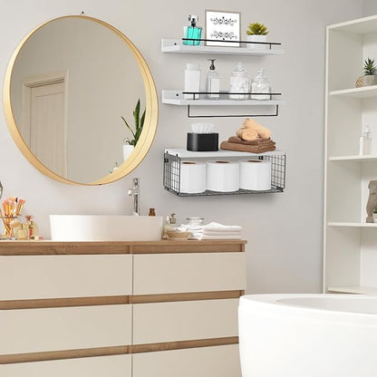 Floating Shelves for Wall, Wood Bookcases, Decor for Kitchen| Farmhouse| Bedroom| Laundry Room| Living Room| Bathroom, Hanging Storage - White