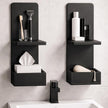 2-Tier Black Floating Wall Shelf, 20x8x6 Wall-Mounted Wooden Beside Shelf/Nightstand for Home Décor, Plants, Cosmetics, Bathroom, Kitchen, Bedroom Storage (Black with Box)
