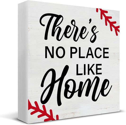 Baseball Decor There's No Place Like Home Wooden Sign Decorations Home Living Room Desk Table Shelf Decor 5×5 Inches, Gifts for Baseball Lover