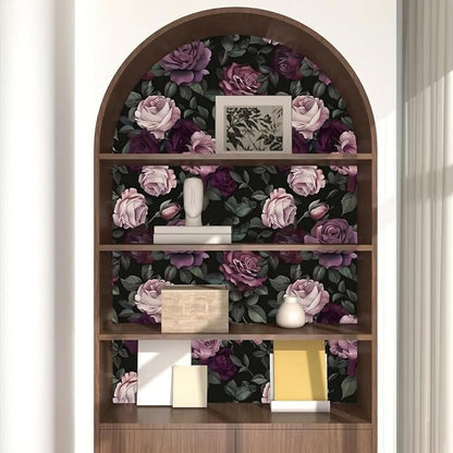 Purple Floral Peel and Stick Wallpaper Vintage Rose Contact Paper 17.5x118inches Removable Self Adhesive Modern Wall Paper for Bathroom Walls Decor Cabinet Renter Friendly