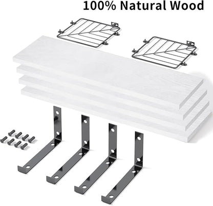 Fixwal 3+1 Tier Bathroom Floating Shelves Over Toilet, 15.8in Farmhouse Rustic Wood Shelves, Wall Decor for Bathroom, Living Room,Bedroom and Kitchen (White)