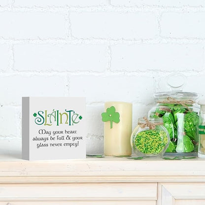 Irish Blessing Decor St Patricks Day Decorations May Your Heart Always Be Full Slainte Rustic Wood Sign Home Tabletop Shelf Desk Decor St Patrick's Day Decorations 5 X 5 Inches